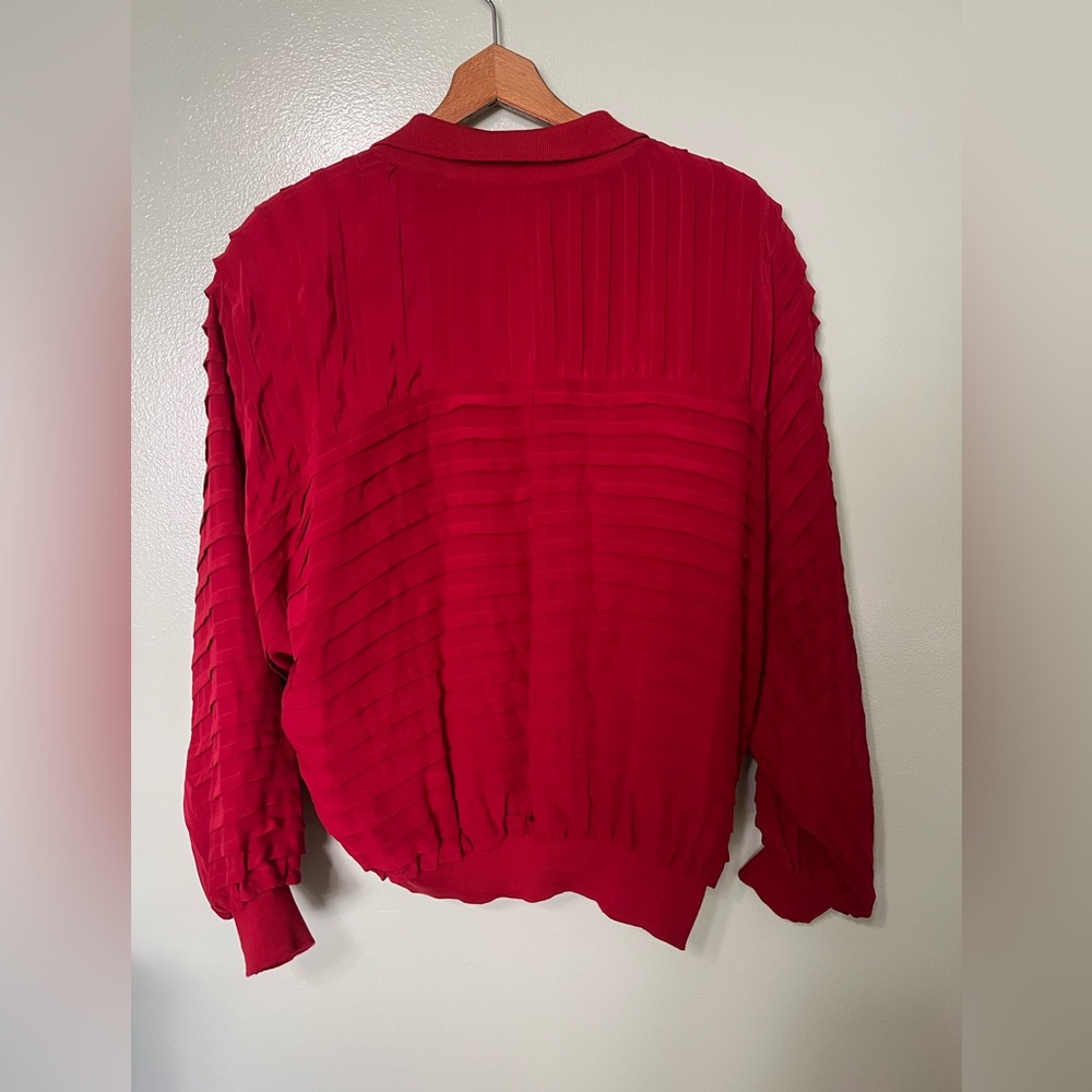 Vintage 100% Silk Bombers Jacket oversized Size M Perlita Brend Pleated design - Picture 3 of 9